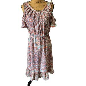 ✌️ 2/$40 ✌️ Boho Lauren Conrad Cold Flutter Shoulder Midi Dress sz Medium